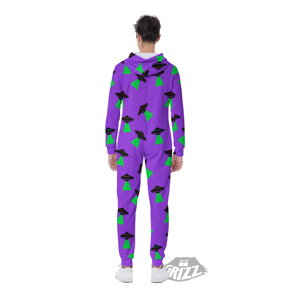Purple UFO Alien Spaceship Print Pattern Men's Jumpsuit-grizzshop