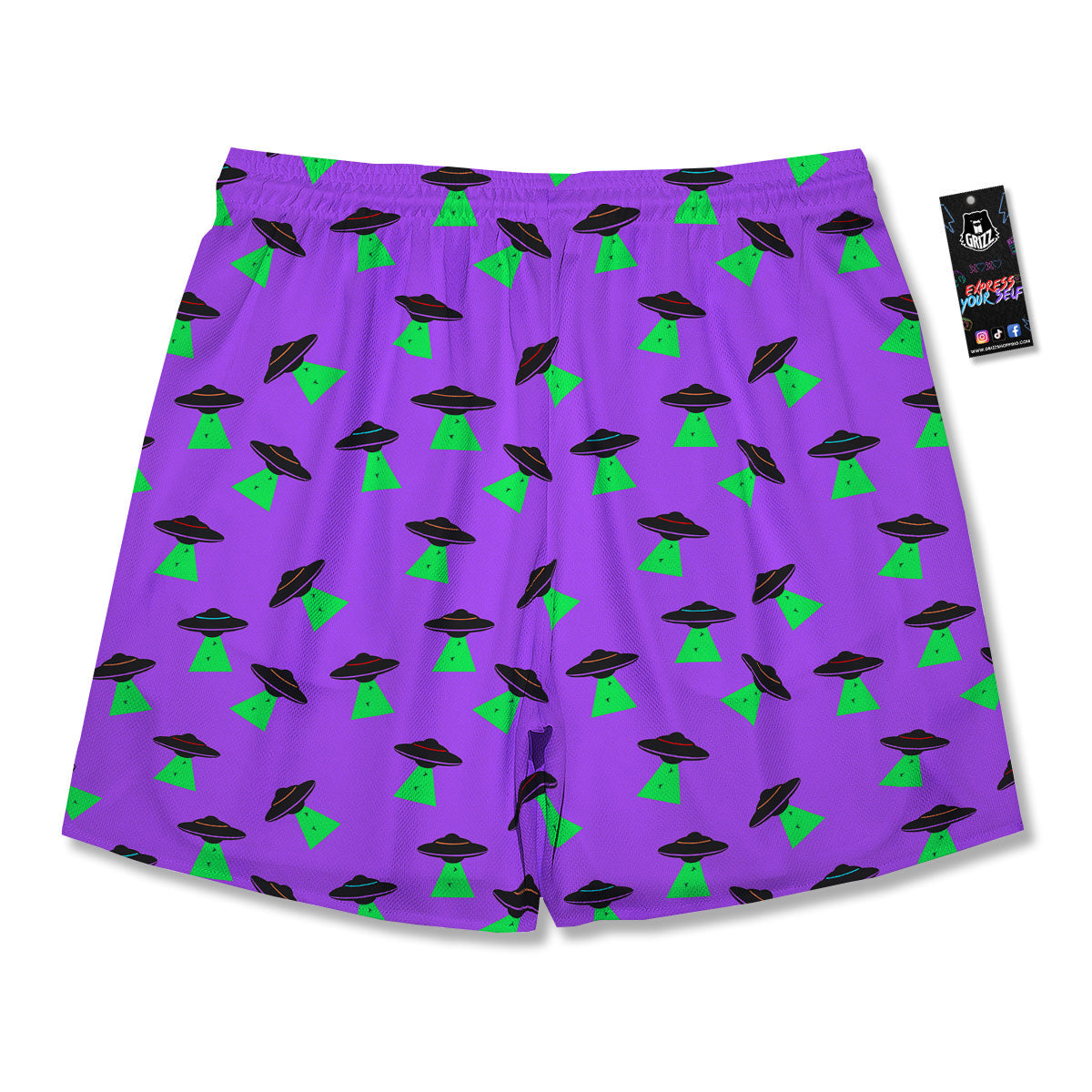 Purple UFO Alien Spaceship Print Pattern Men's Running Shorts-grizzshop