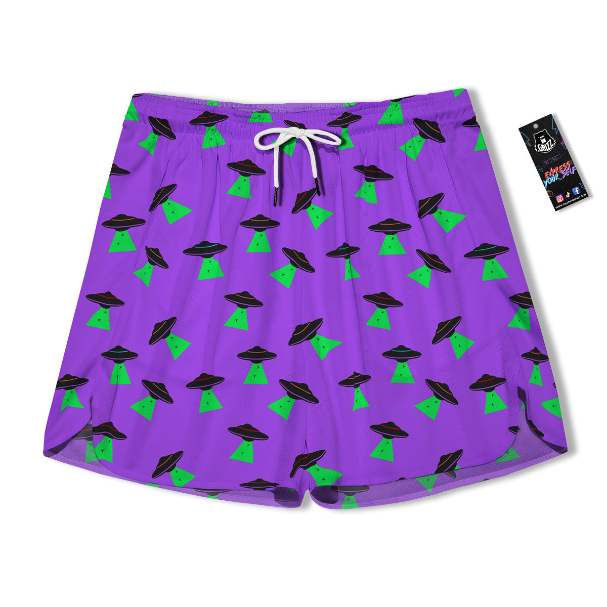 Purple UFO Alien Spaceship Print Pattern Men's Running Shorts-grizzshop