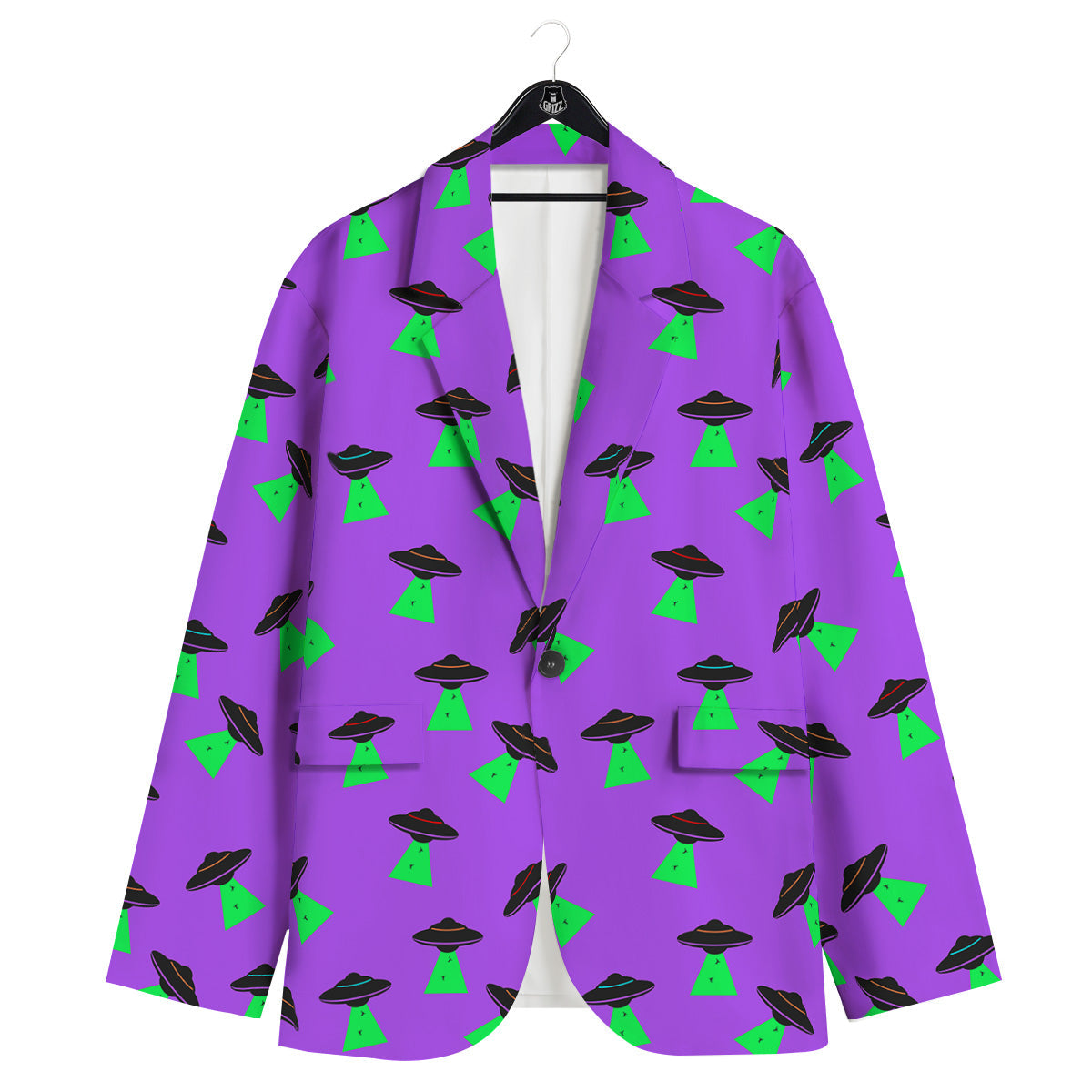Purple UFO Alien Spaceship Print Pattern Men's Sport Coat-grizzshop