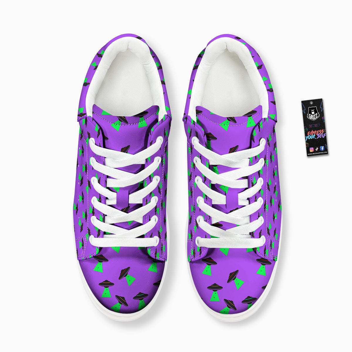 Purple UFO Alien Spaceship Print Pattern Platform Shoes-grizzshop