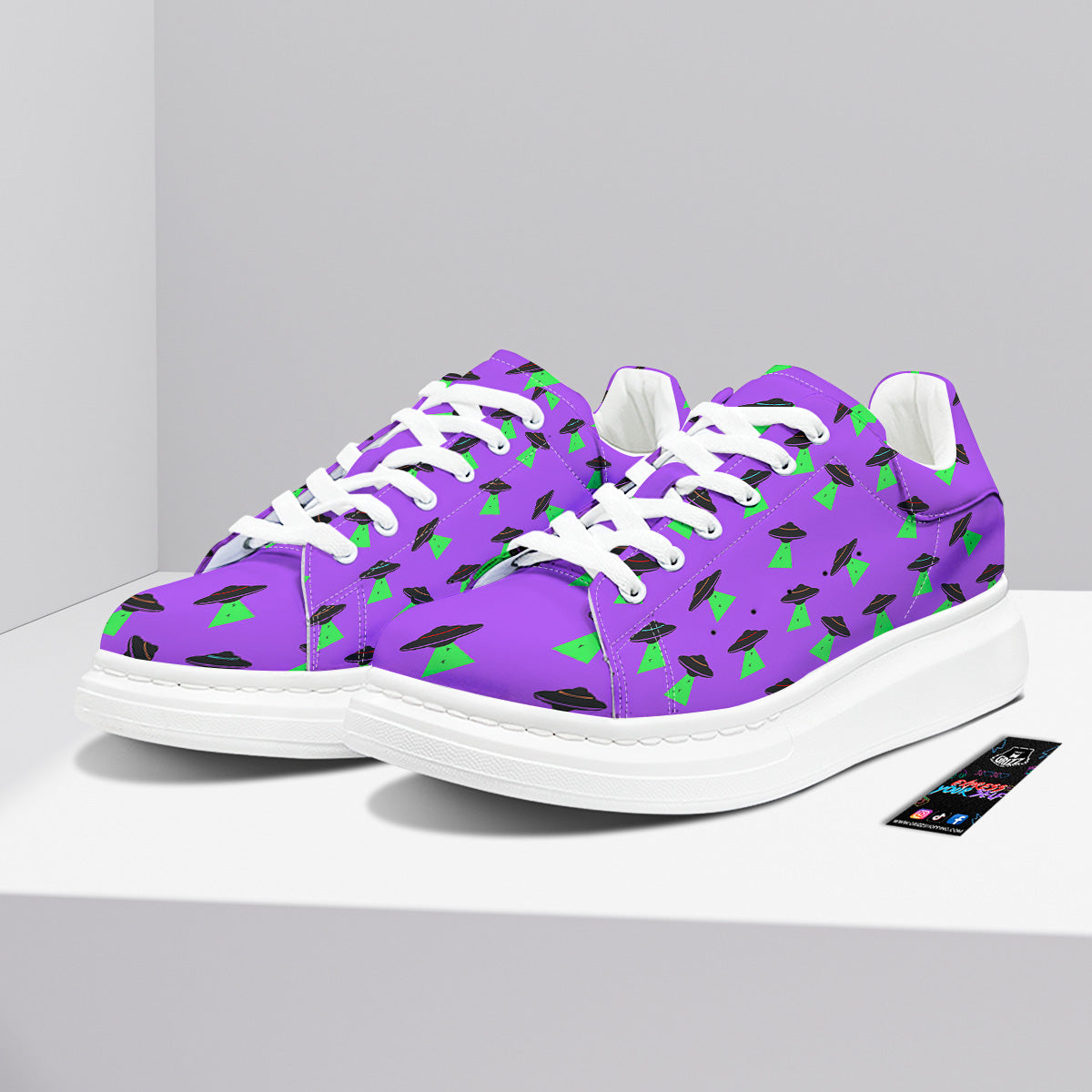 Purple UFO Alien Spaceship Print Pattern Platform Shoes-grizzshop