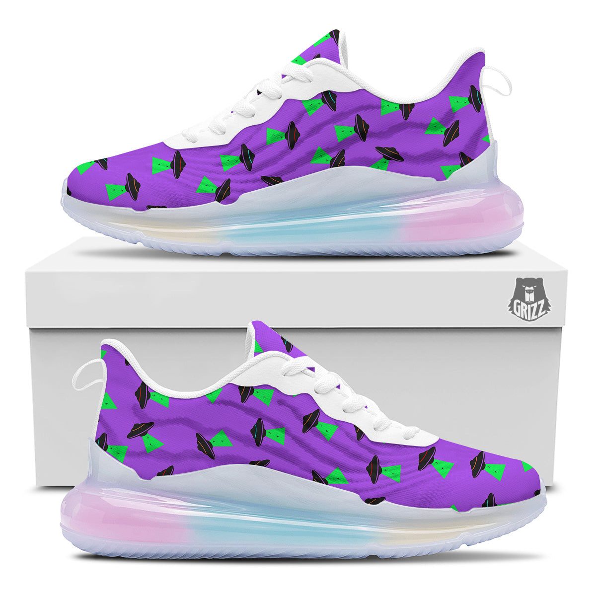 Purple UFO Alien Spaceship Print Pattern Running Sneakers-grizzshop