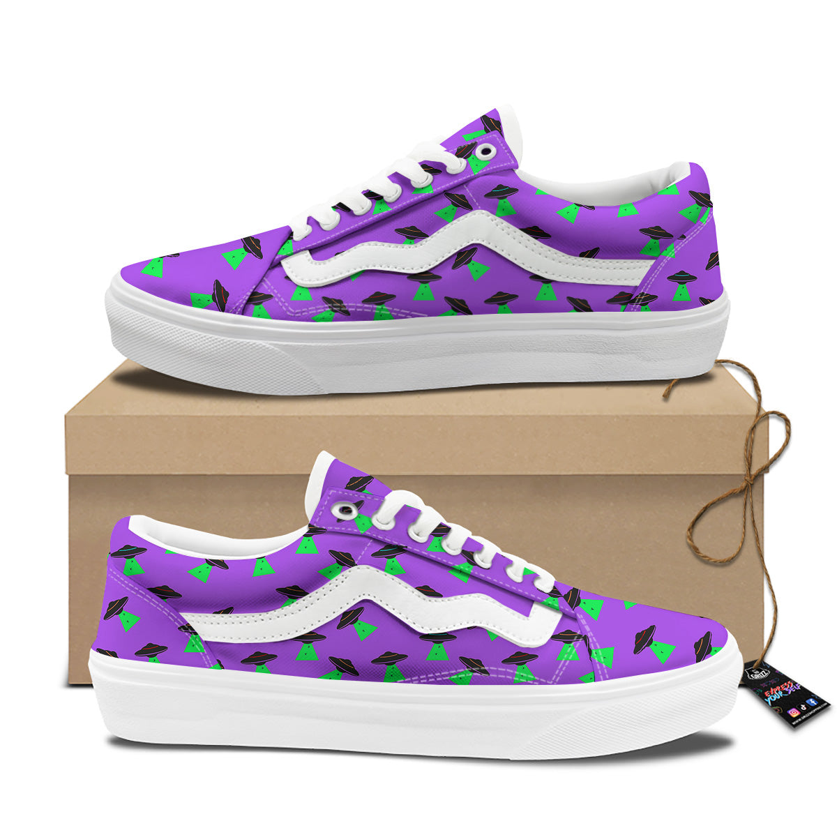 Purple UFO Alien Spaceship Print Pattern Skate Shoes-grizzshop