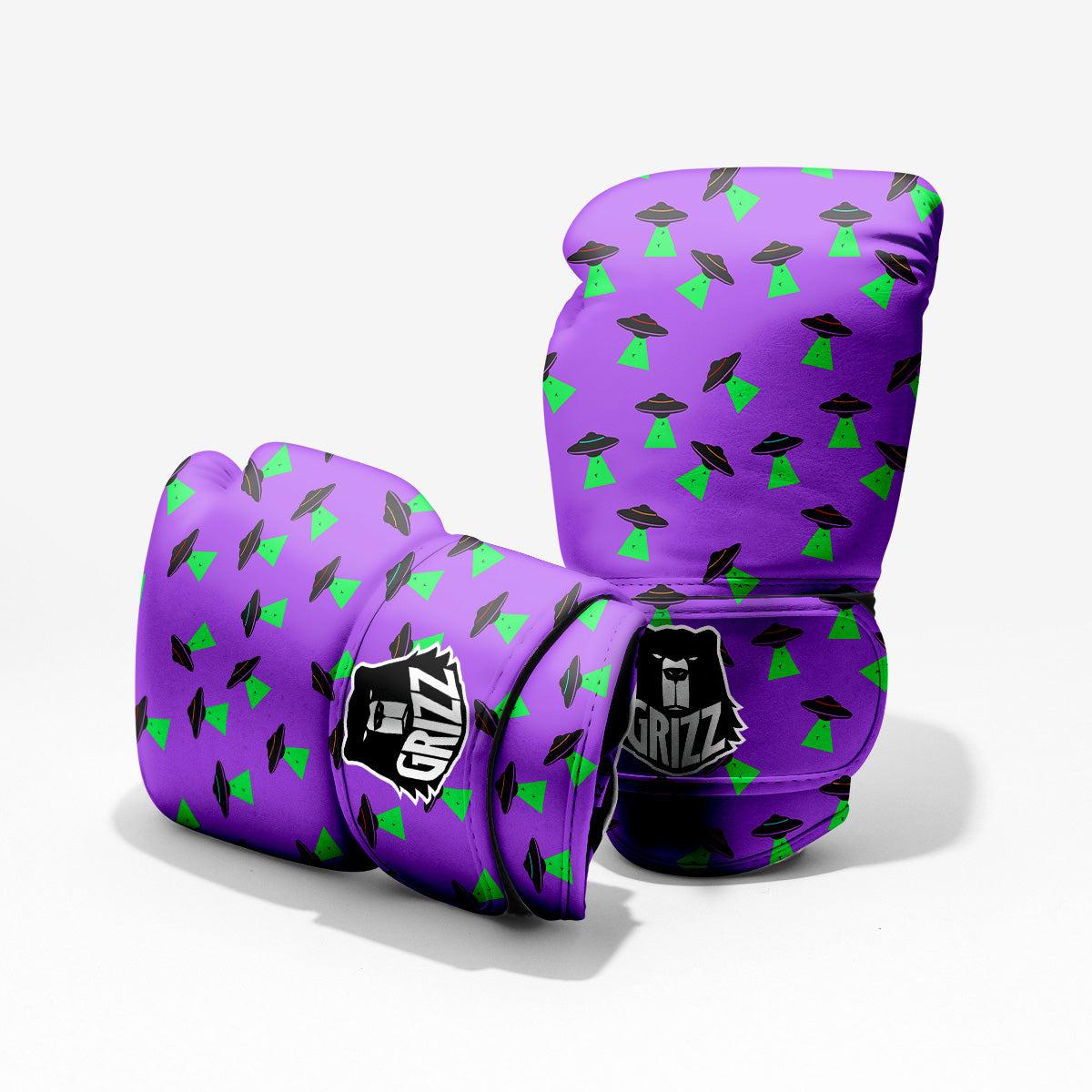 Purple UFO Alien Spaceship Print Pattern Pro Boxing Glove