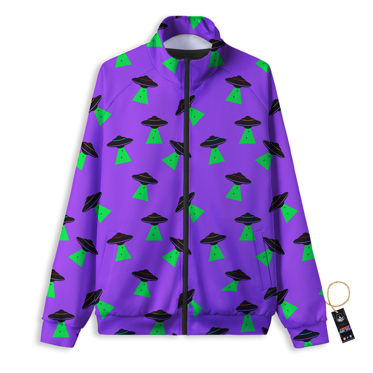 Purple UFO Alien Spaceship Print Pattern Track Jacket-grizzshop