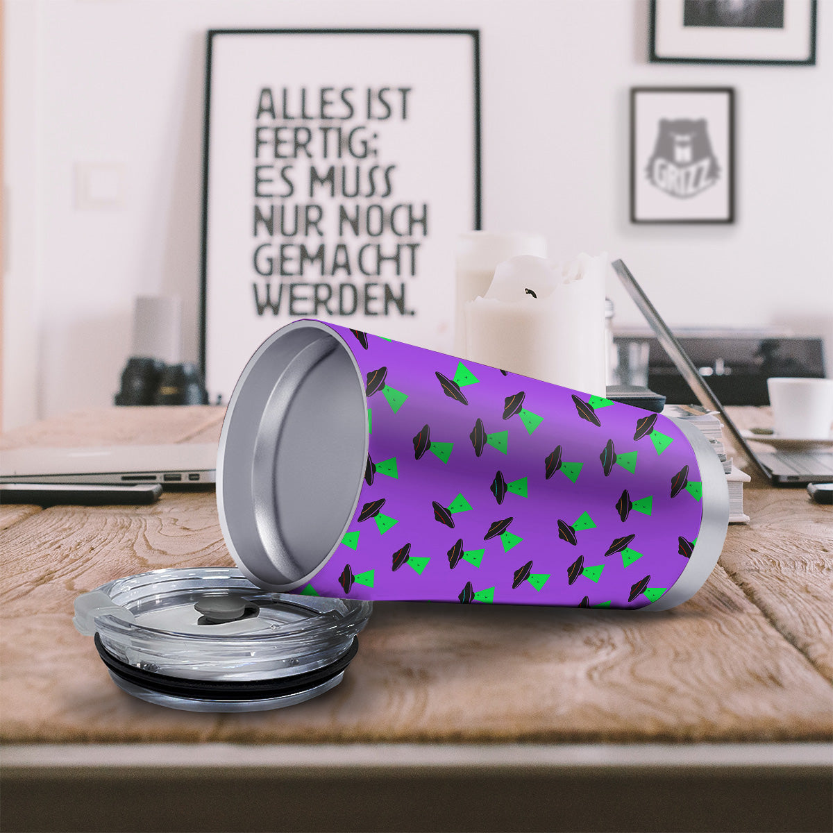 Purple UFO Alien Spaceship Print Pattern Tumbler-grizzshop