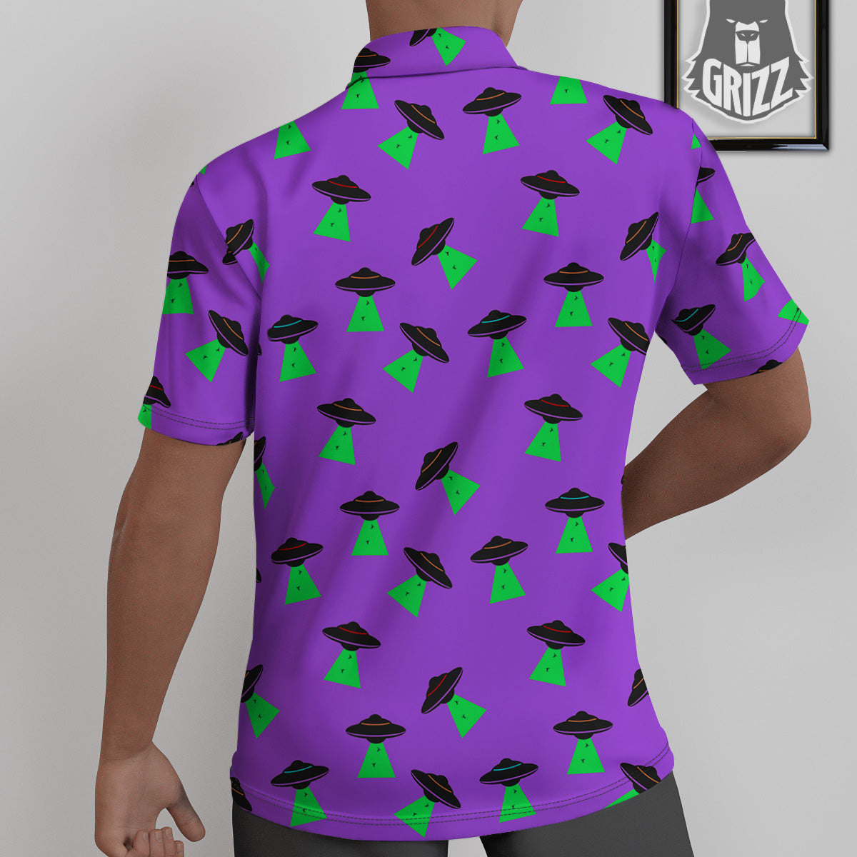 Purple UFO Alien Spaceship Print Pattern Untucked Shirts-grizzshop