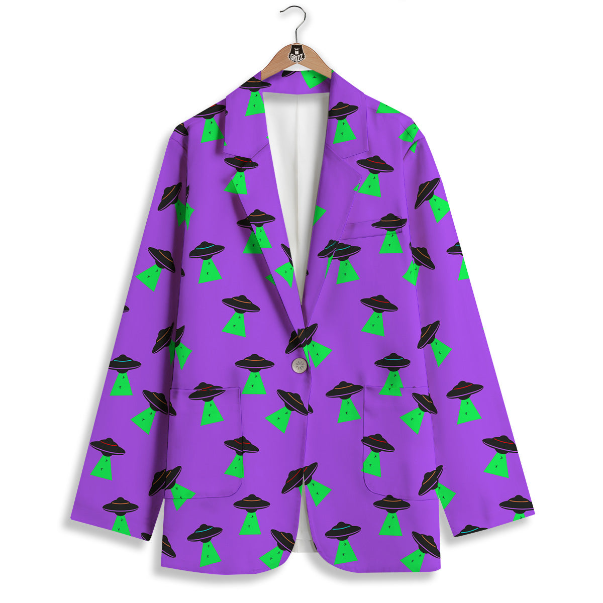 Purple UFO Alien Spaceship Print Pattern Women's Blazer-grizzshop