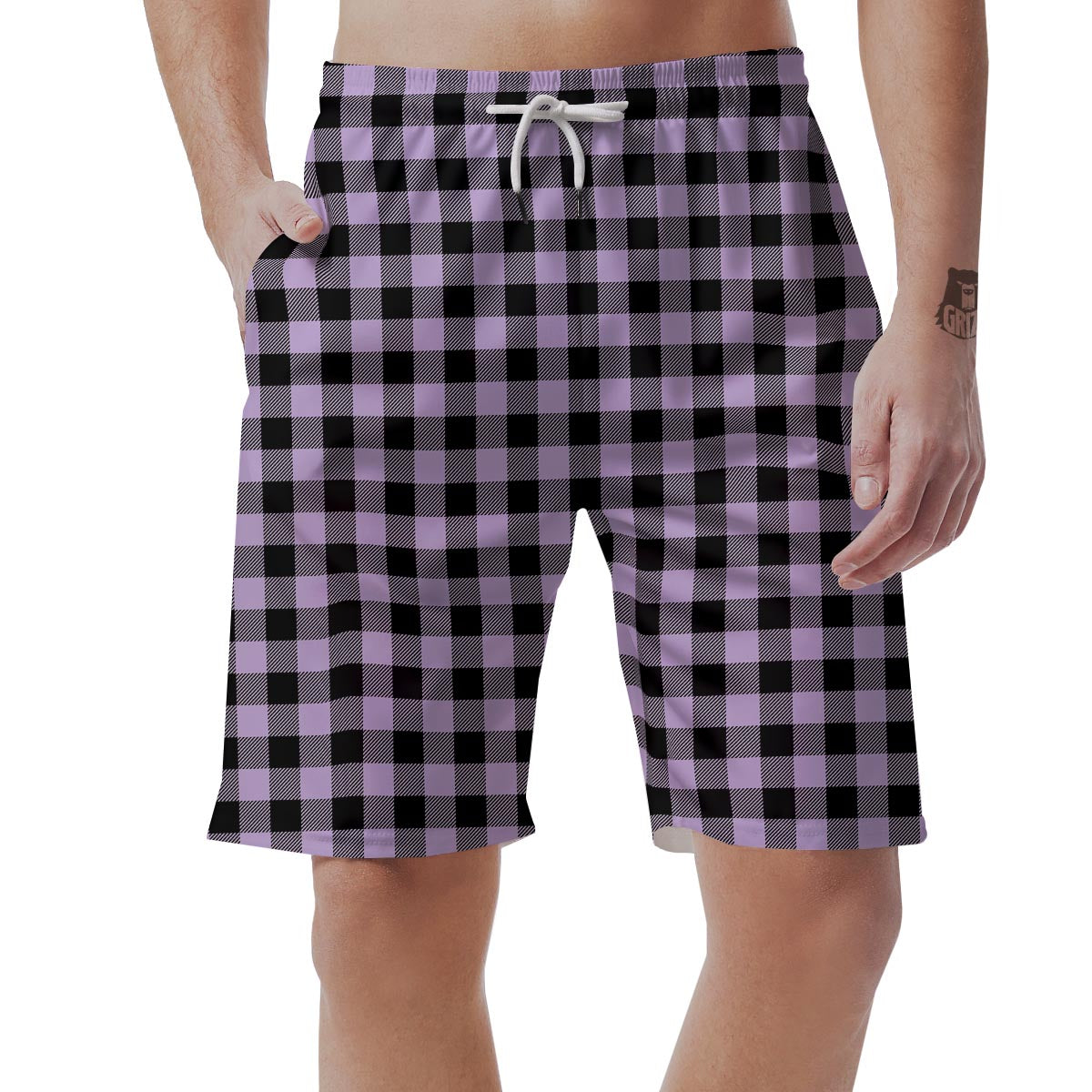 Purple Violet Plaid Men's Shorts-grizzshop