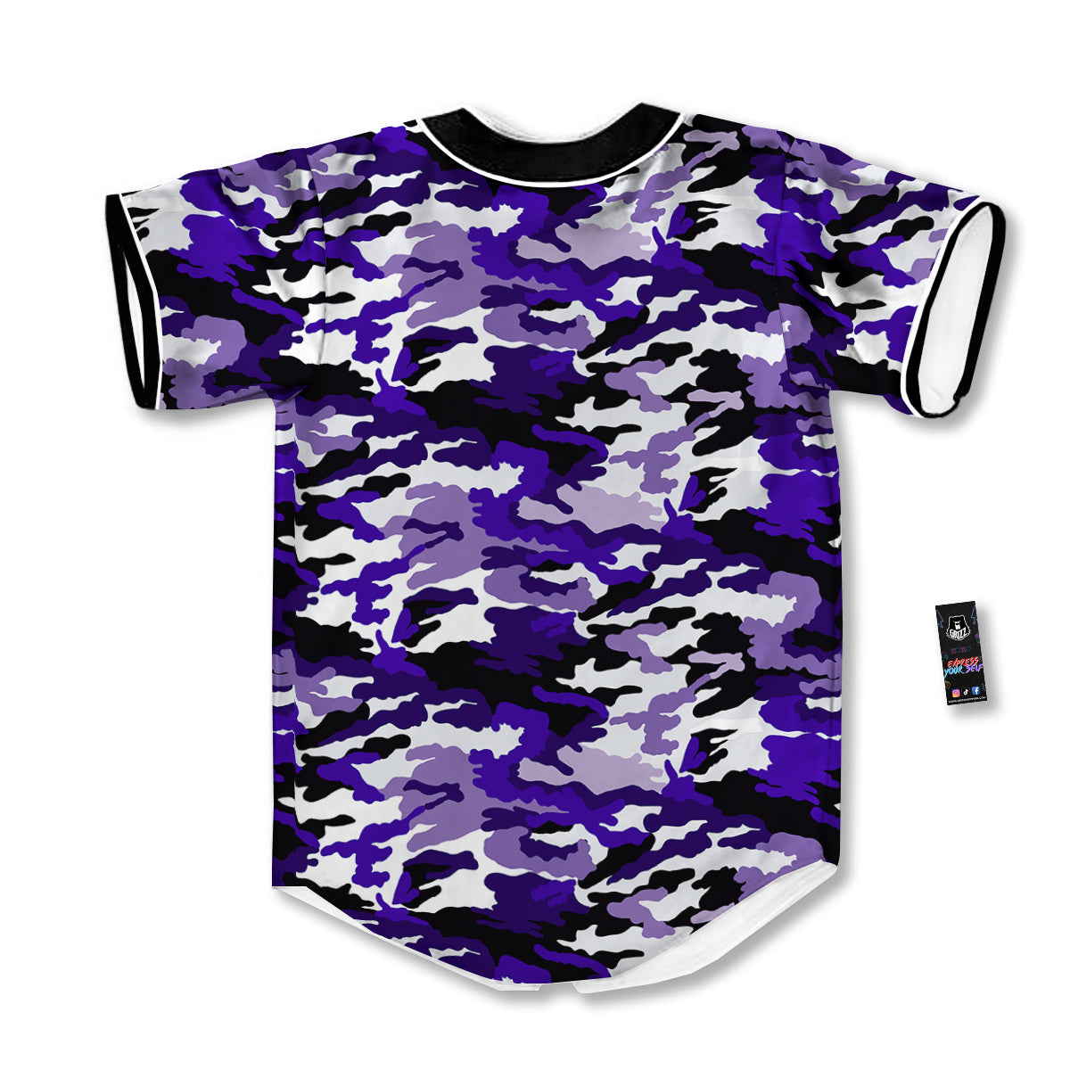 Purple White Abstract Camouflage Print Baseball Jersey-grizzshop