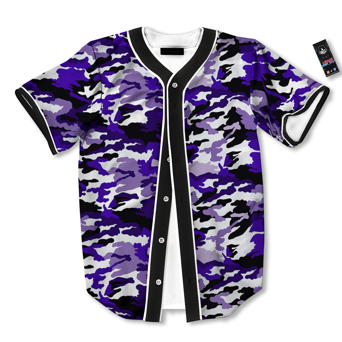 Purple White Abstract Camouflage Print Baseball Jersey-grizzshop