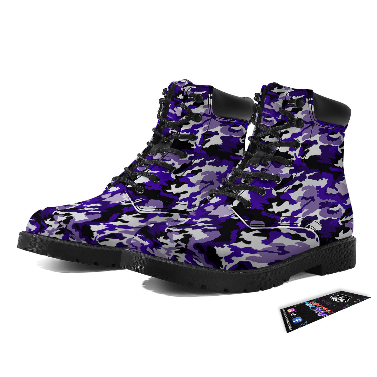Purple White Abstract Camouflage Print Boots-grizzshop