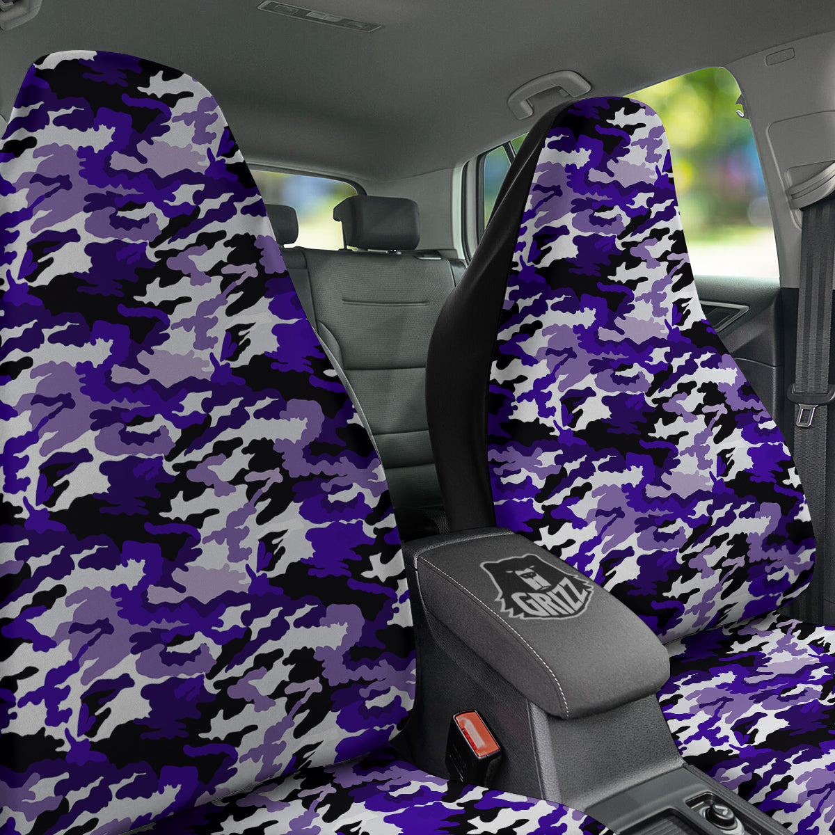 Purple White Abstract Camouflage Print Car Seat Covers-grizzshop