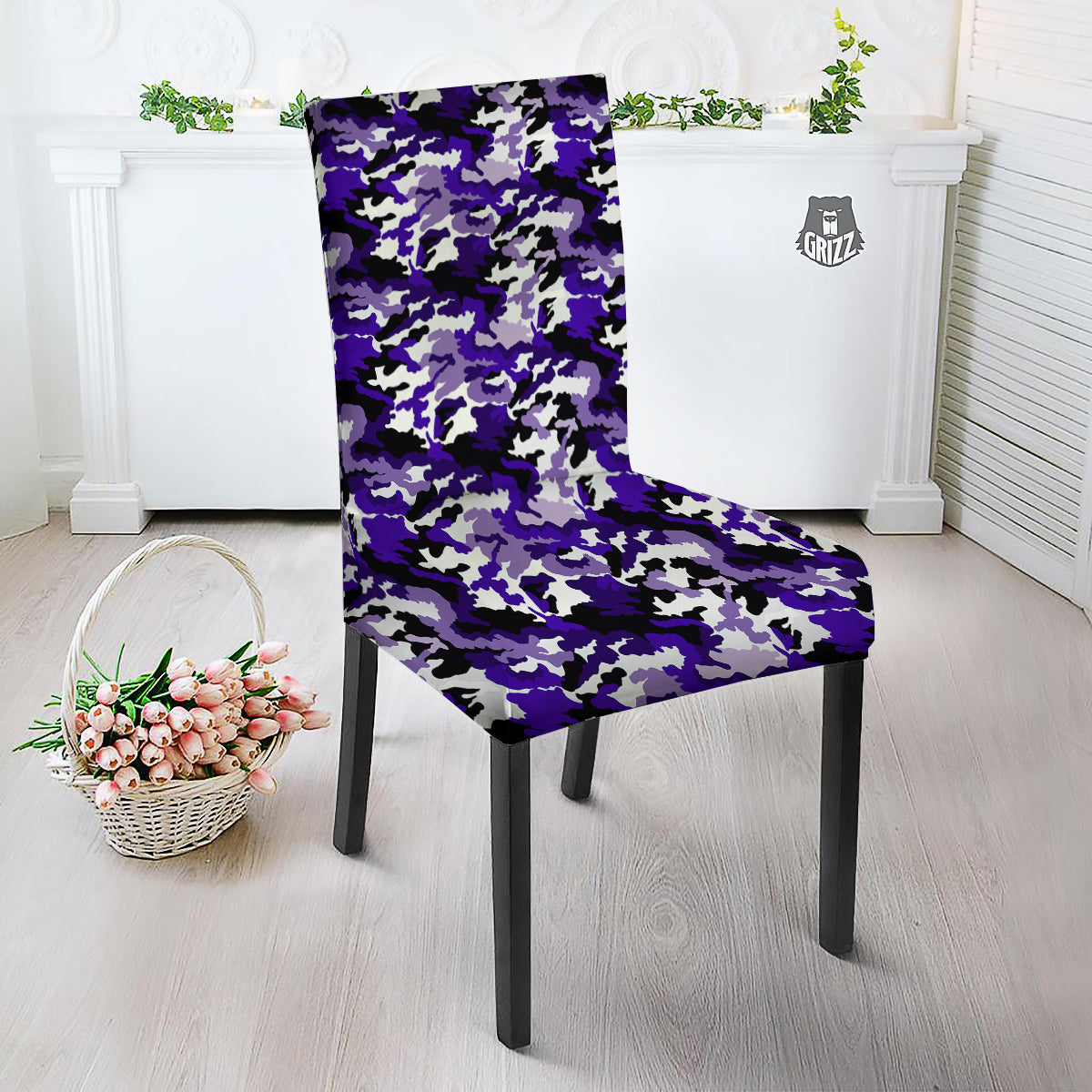Purple White Abstract Camouflage Print Dining Chair Slipcover-grizzshop