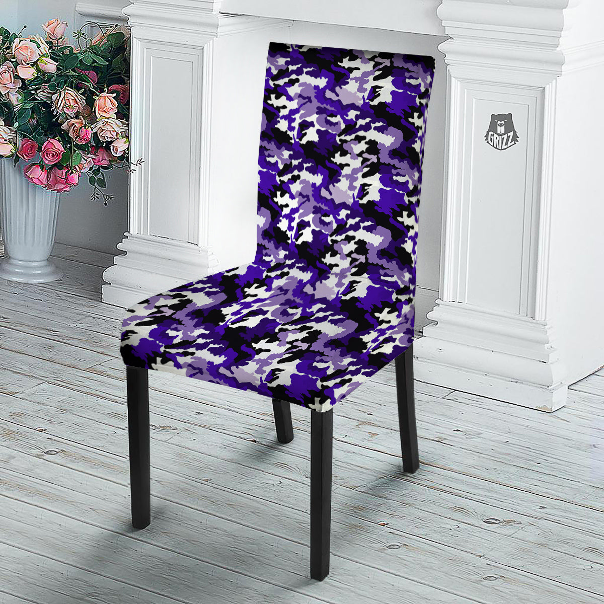 Purple White Abstract Camouflage Print Dining Chair Slipcover-grizzshop