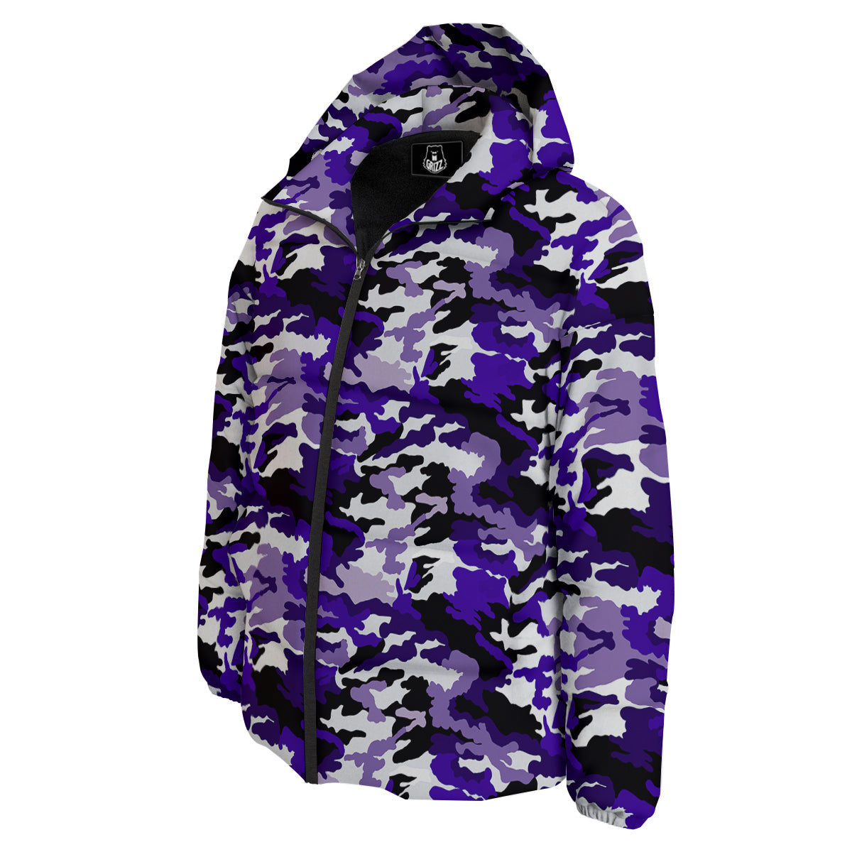 Purple White Abstract Camouflage Print Down Jacket-grizzshop