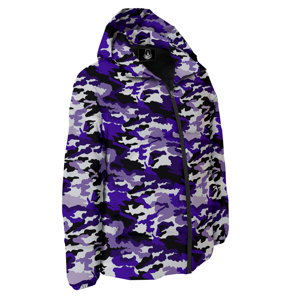 Purple White Abstract Camouflage Print Down Jacket-grizzshop