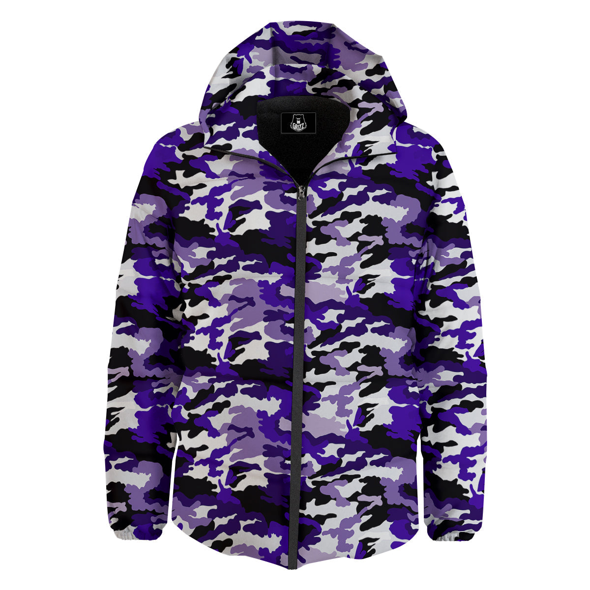 Purple White Abstract Camouflage Print Down Jacket-grizzshop