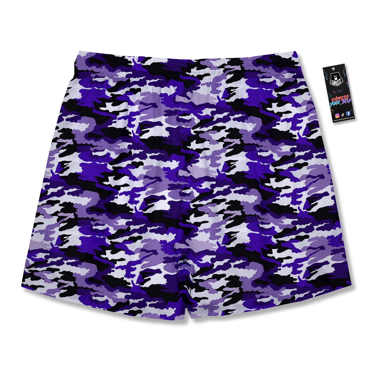 Purple White Abstract Camouflage Print Men's Running Shorts-grizzshop