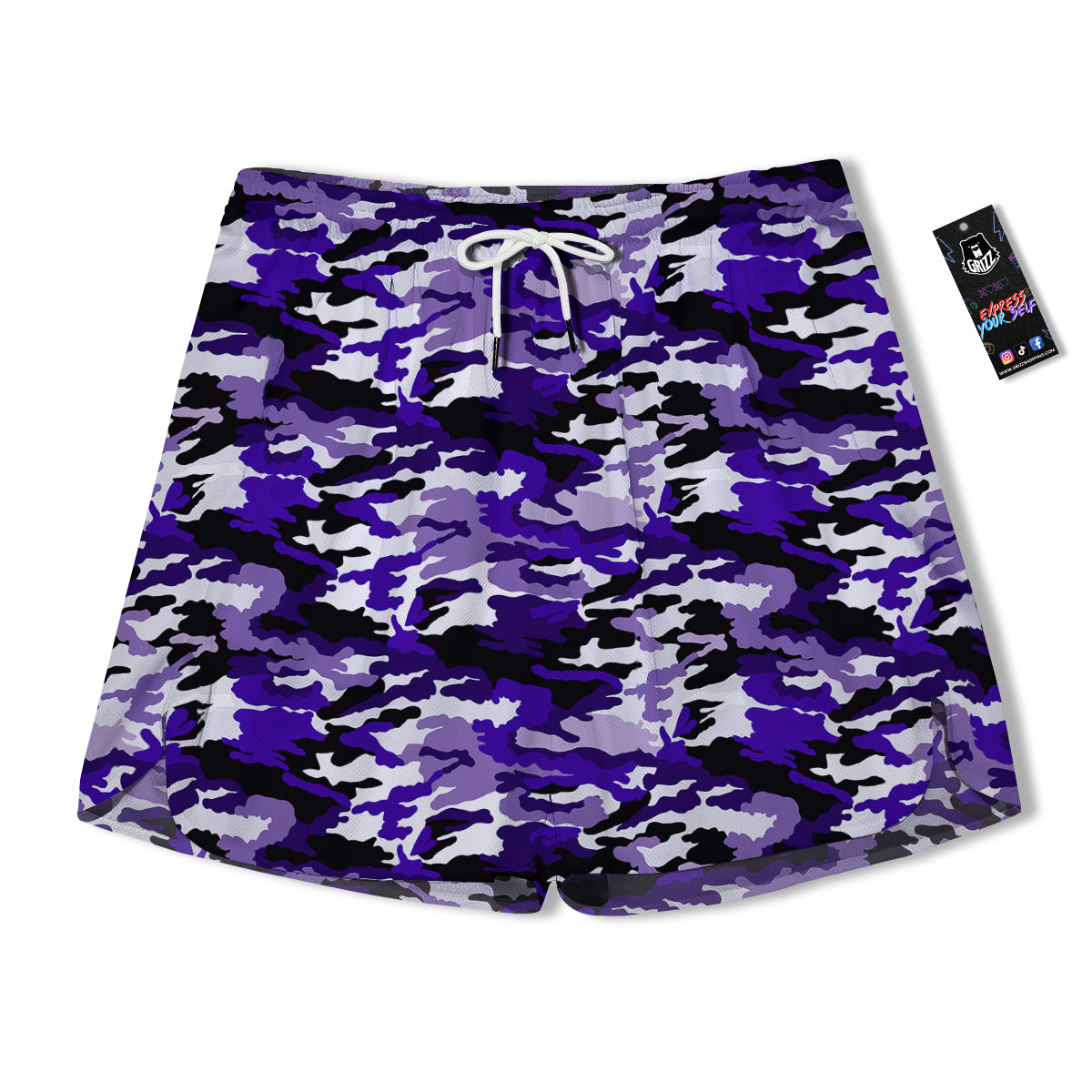 Purple White Abstract Camouflage Print Men's Running Shorts-grizzshop