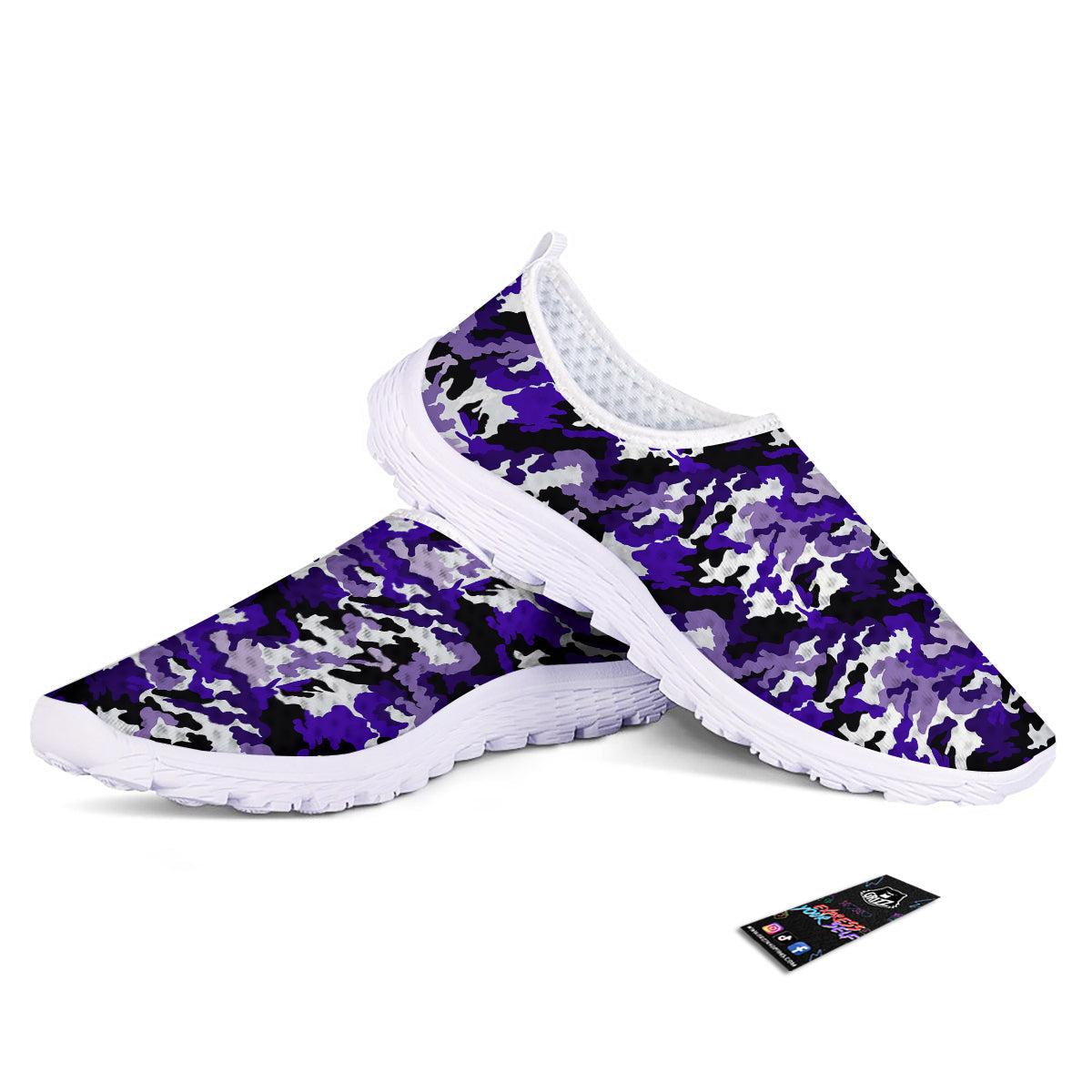 Purple White Abstract Camouflage Print Nurse Shoes-grizzshop