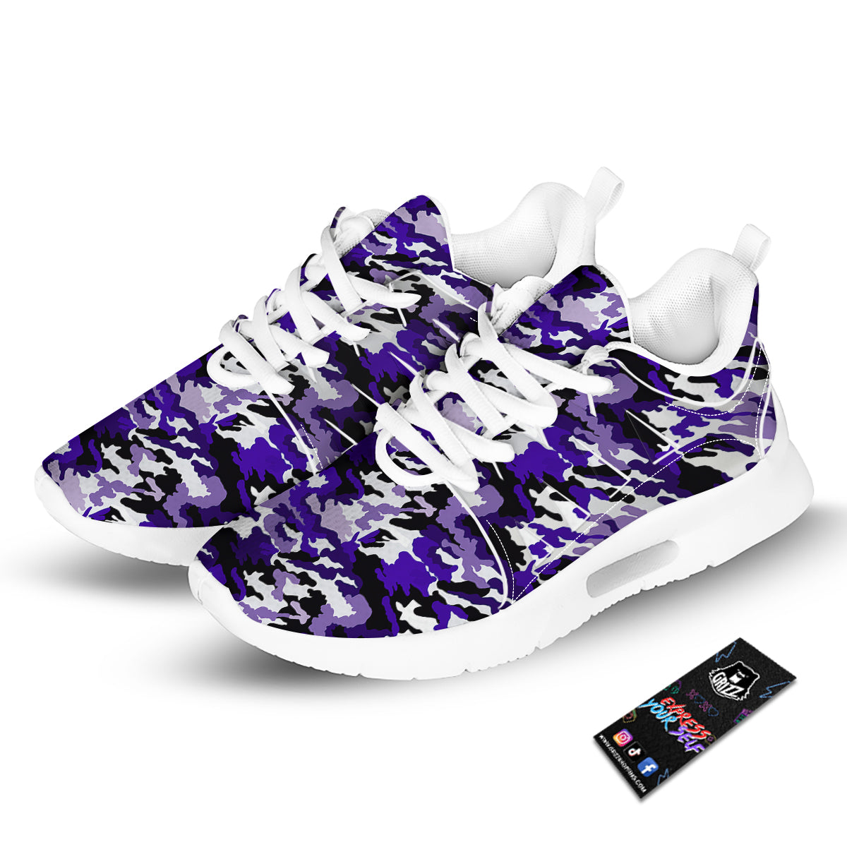 Purple White Abstract Camouflage Print Tennis Shoes-grizzshop