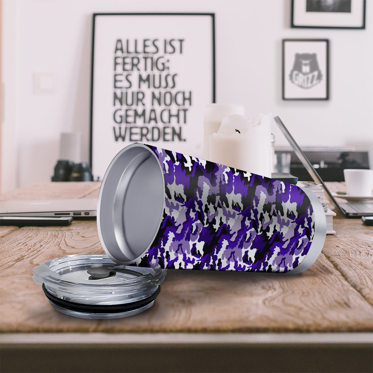 Purple White Abstract Camouflage Print Tumbler-grizzshop