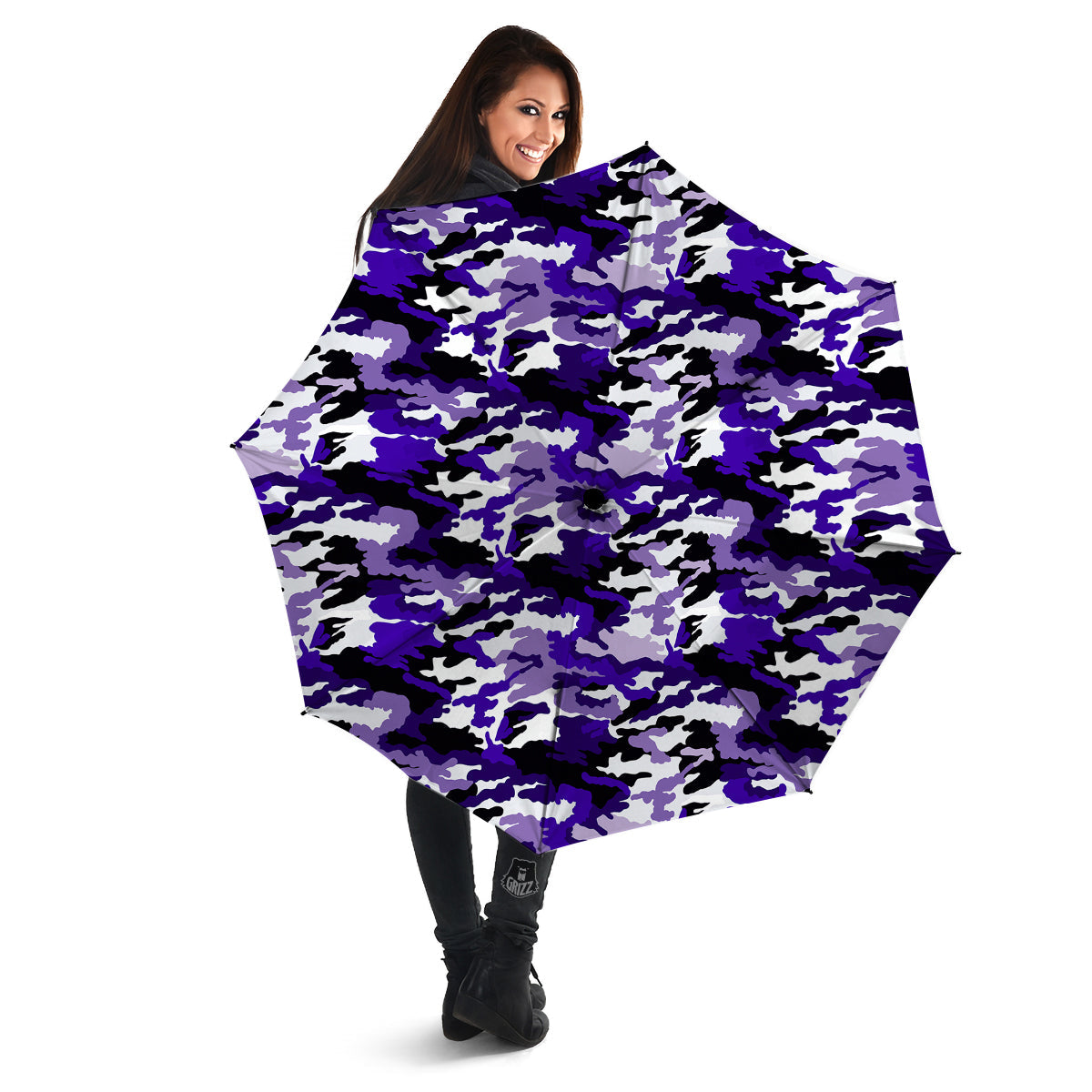 Purple White Abstract Camouflage Print Umbrella-grizzshop