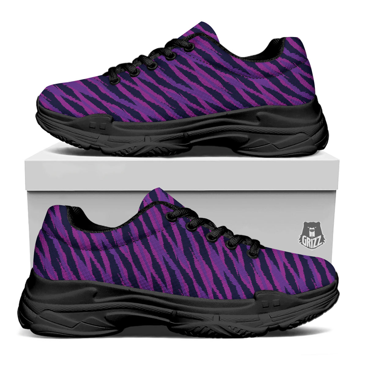Purple Zebra Print Black Chunky Shoes-grizzshop