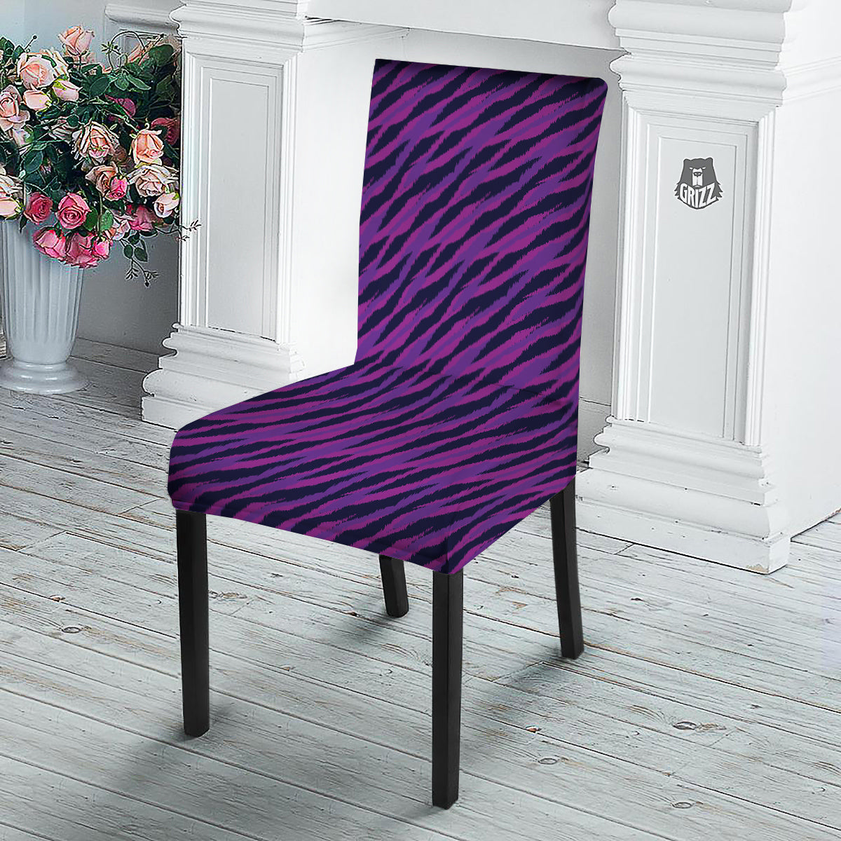 Purple Zebra Print Dining Chair Slipcover-grizzshop