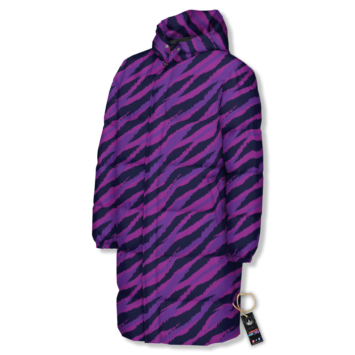 Purple Zebra Print Long Down Jacket-grizzshop