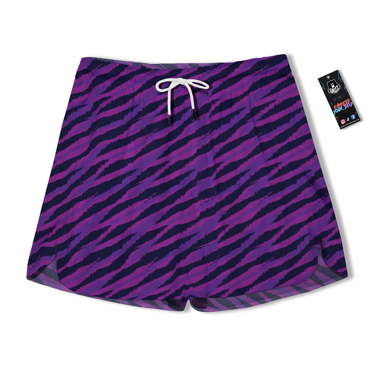 Purple Zebra Print Men's Running Shorts-grizzshop