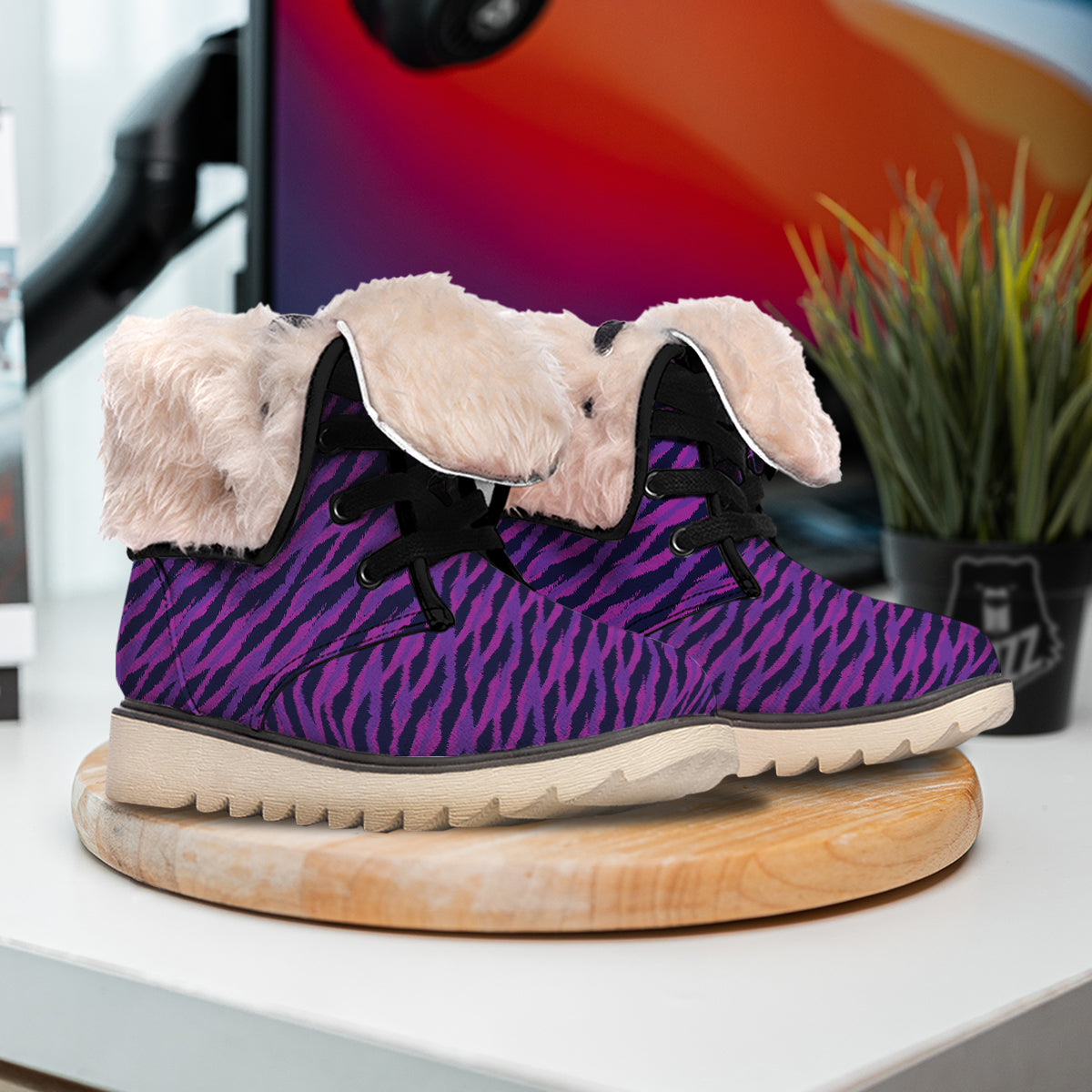 Purple Zebra Print Snow Boots-grizzshop