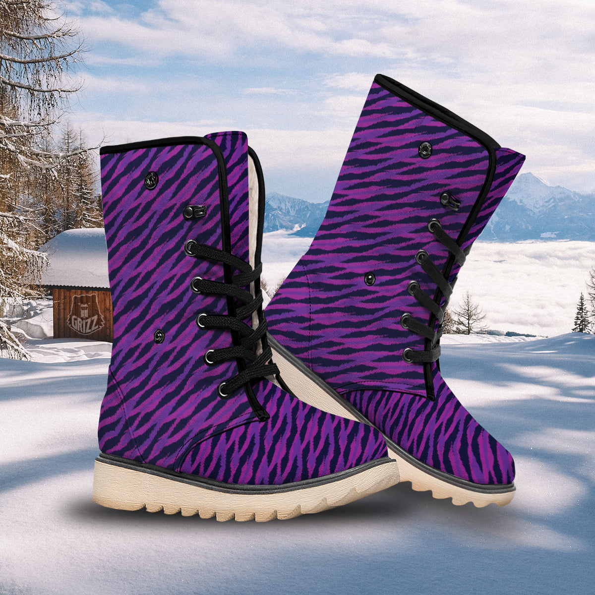 Purple Zebra Print Snow Boots-grizzshop