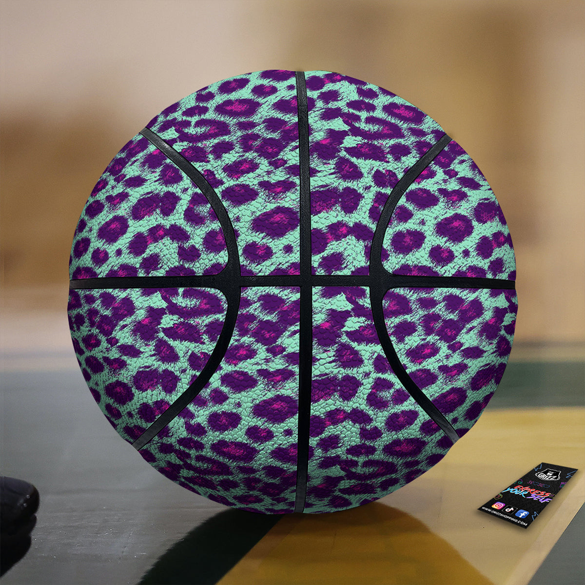 Purple And Blue Neon Leopard Print Basketball