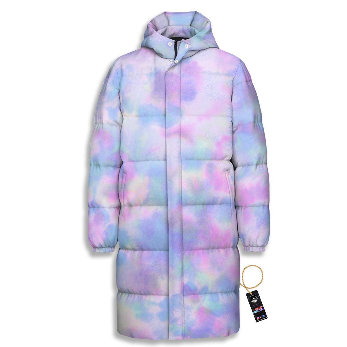 Purple And Blue Tie Dye Shibori Print Long Down Jacket