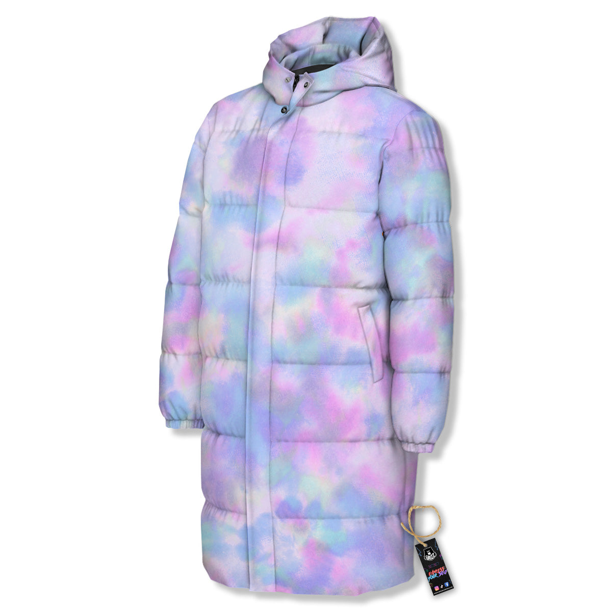 Purple And Blue Tie Dye Shibori Print Long Down Jacket