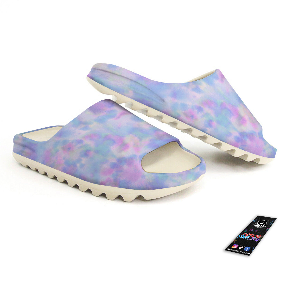 Purple And Blue Tie Dye Shibori Print Sandals-grizzshop