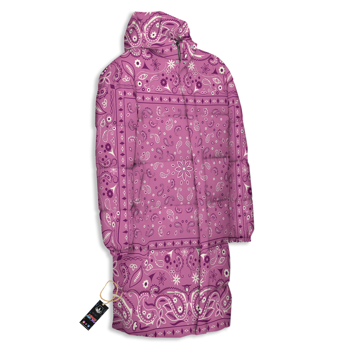 Purple Bandana Print Long Down Jacket