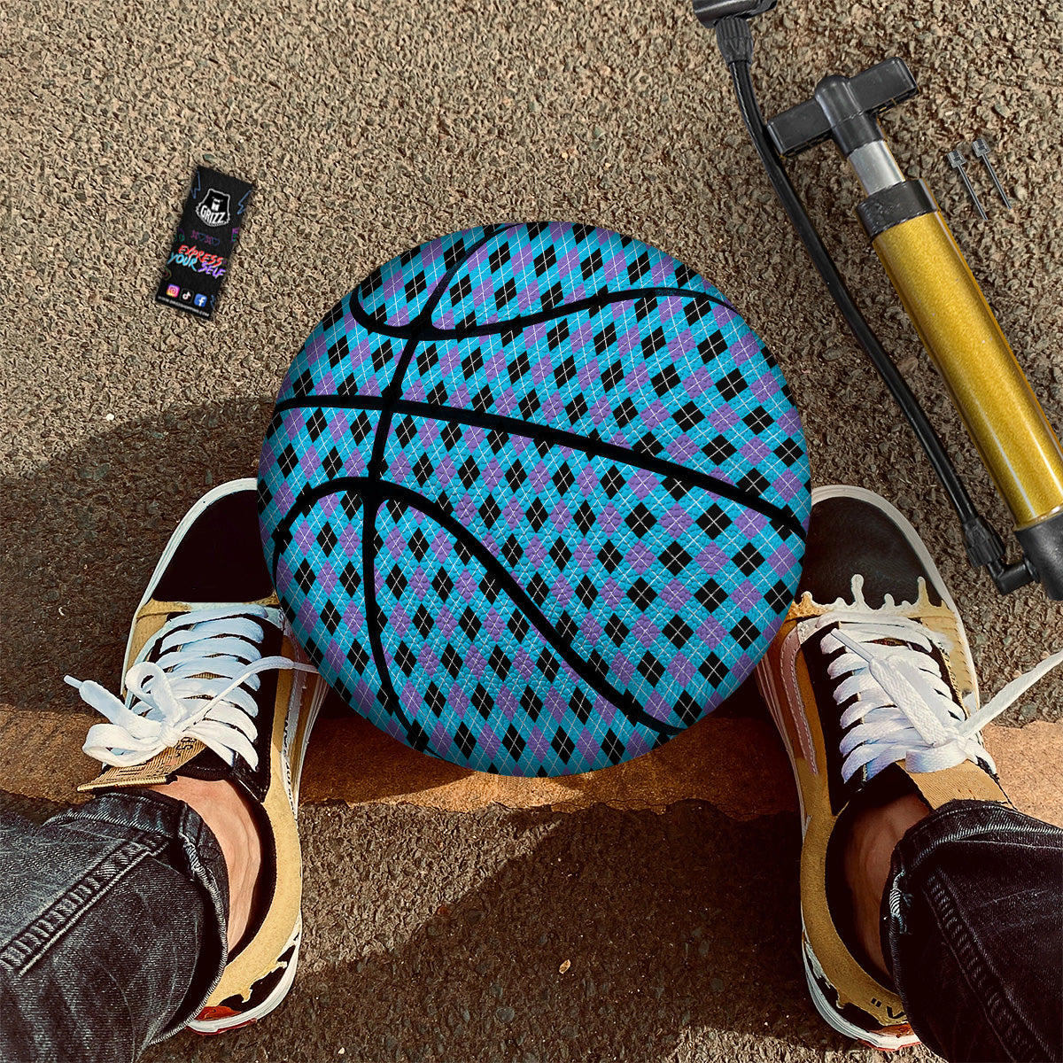 Purple Black And Blue Argyle Print Basketball
