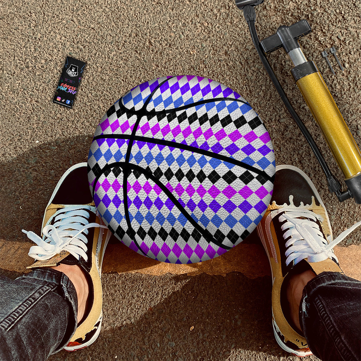 Purple Blue And Black Argyle Print Basketball