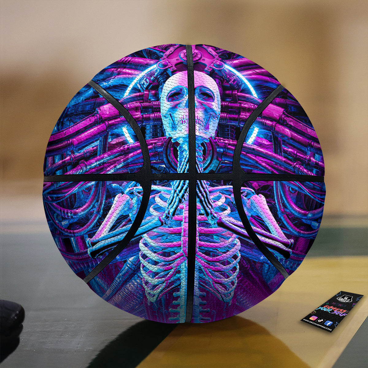 Purple Cyber Skeleton Print Basketball
