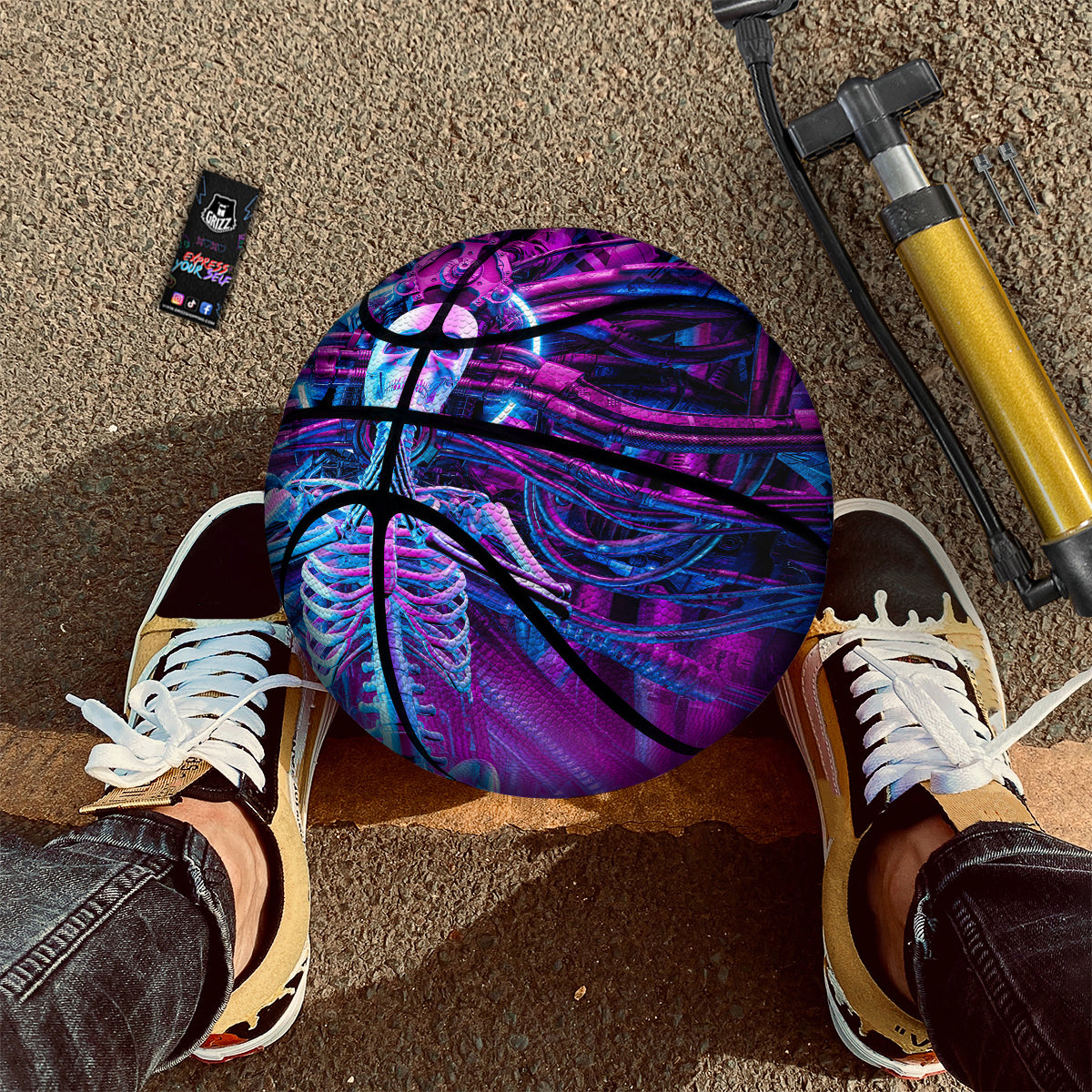 Purple Cyber Skeleton Print Basketball