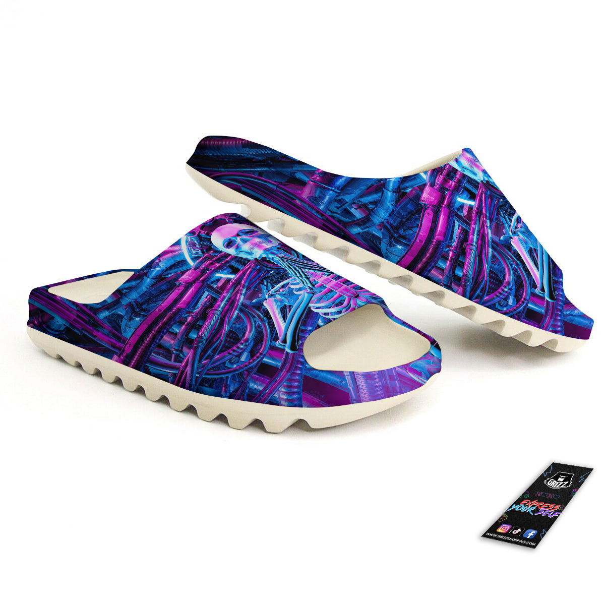 Purple Cyber Skeleton Print Sandals-grizzshop
