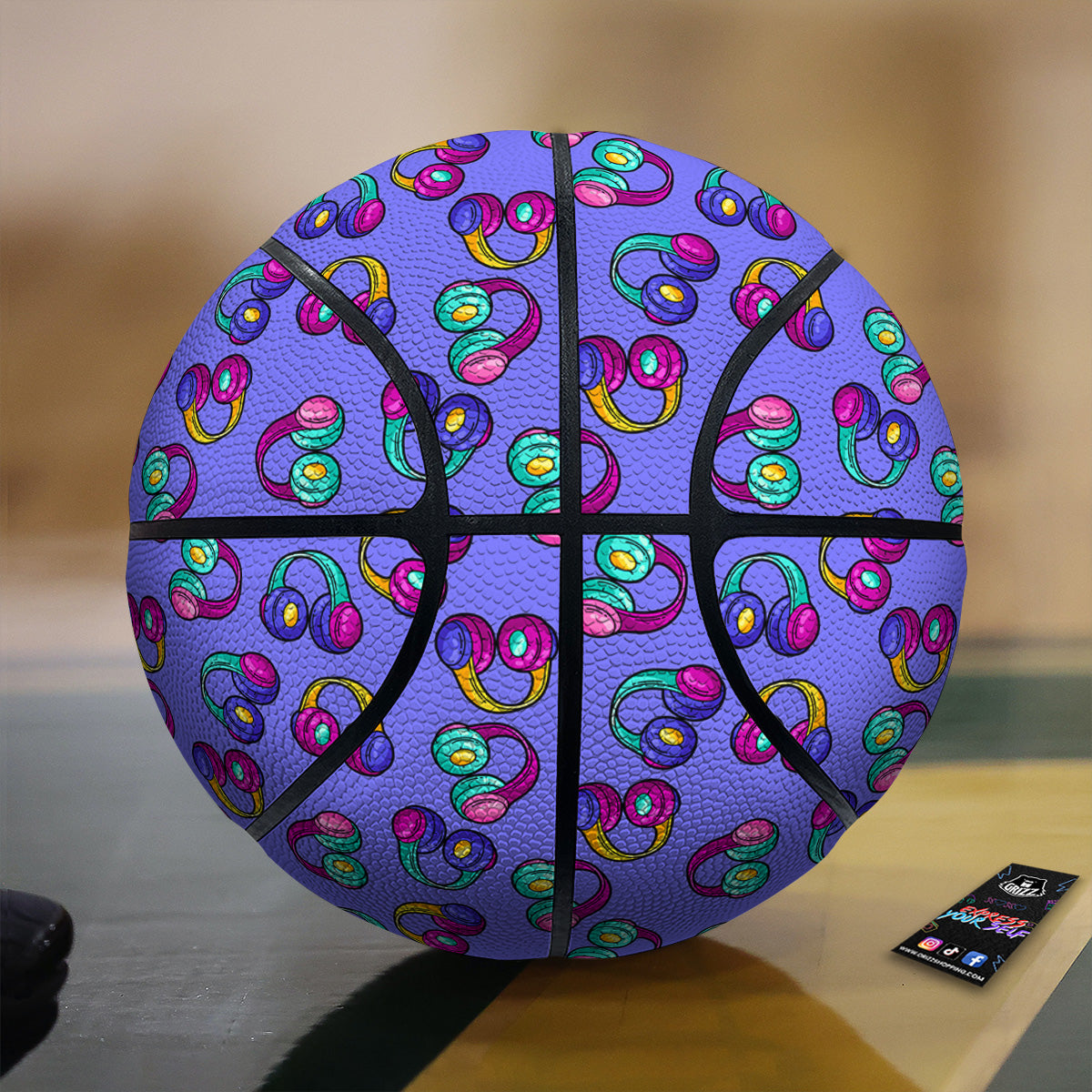Purple Headphones Print Pattern Basketball