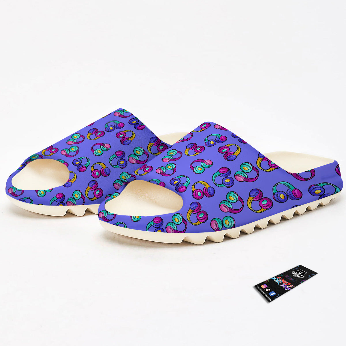 Purple Headphones Print Pattern Sandals-grizzshop