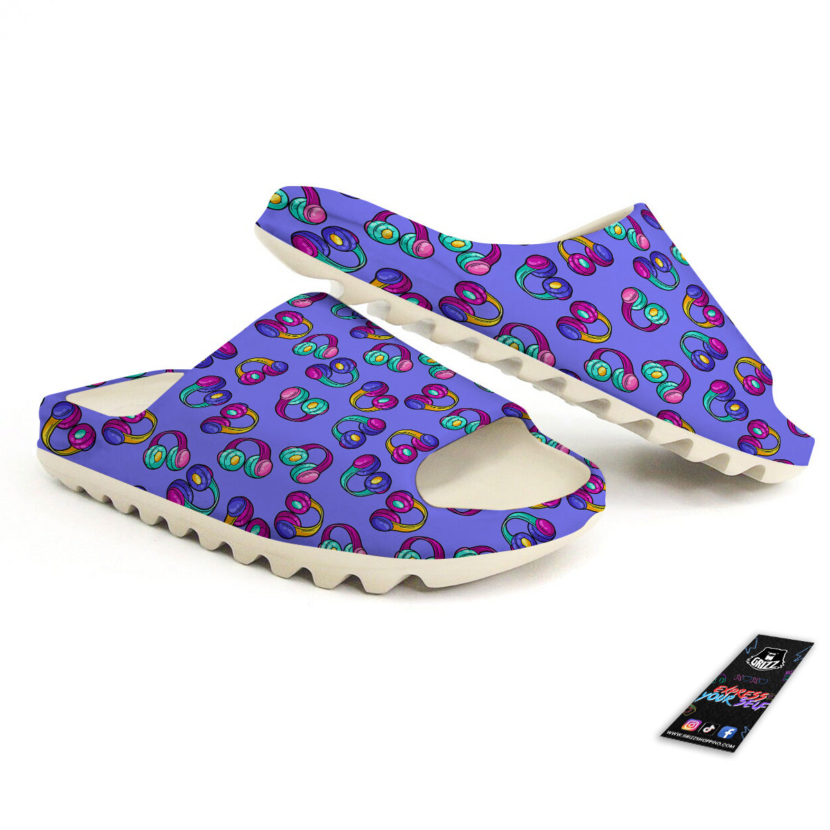 Purple Headphones Print Pattern Sandals-grizzshop