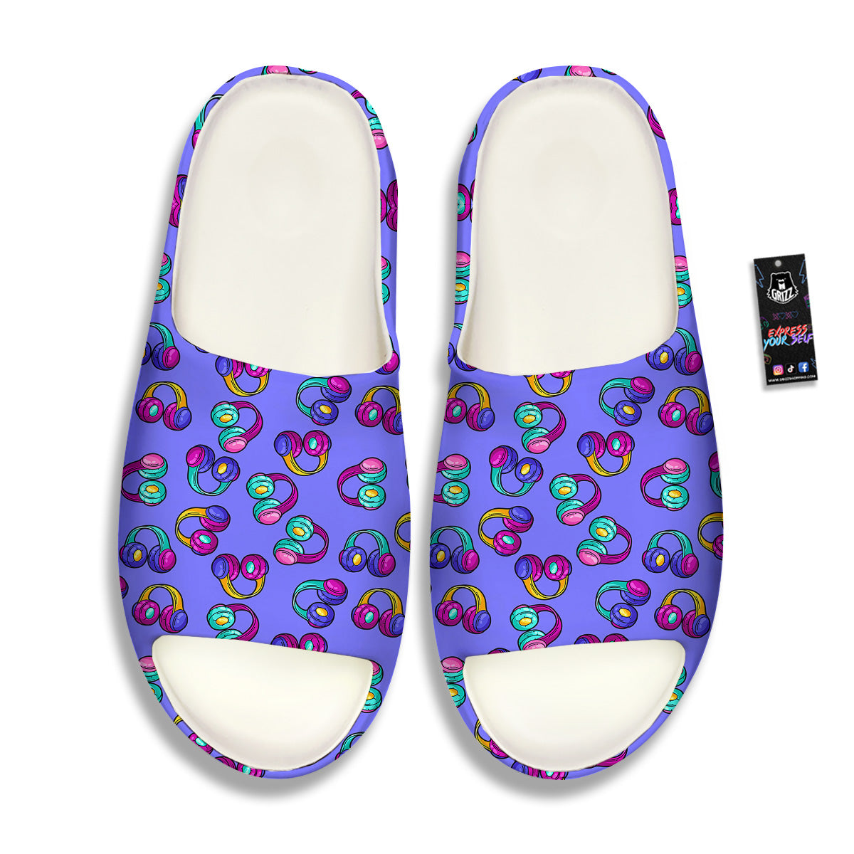 Purple Headphones Print Pattern Sandals-grizzshop