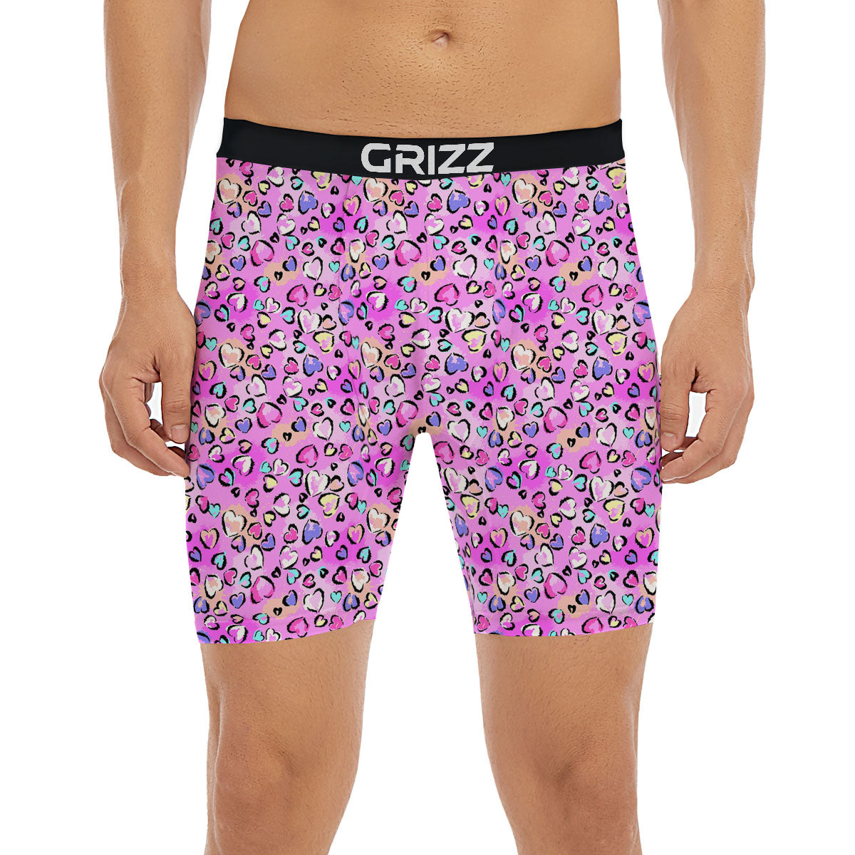Purple Leopard Heart Colorful Print Pattern Boxer Briefs